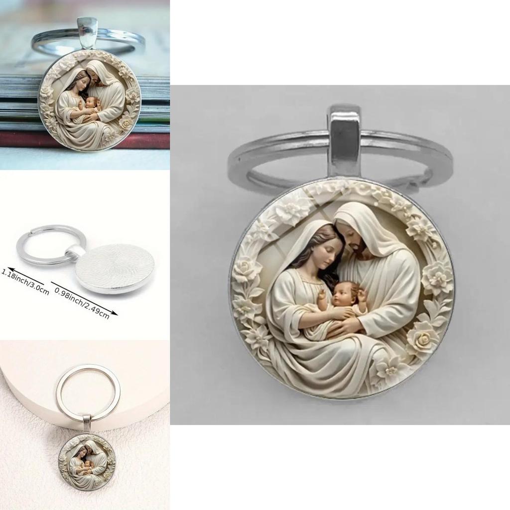 Religiöser Mutter Muster Glas Schlüsselanhänger Anhänger Mit Stilvollem Finish Für Sammler Und Accessoires
