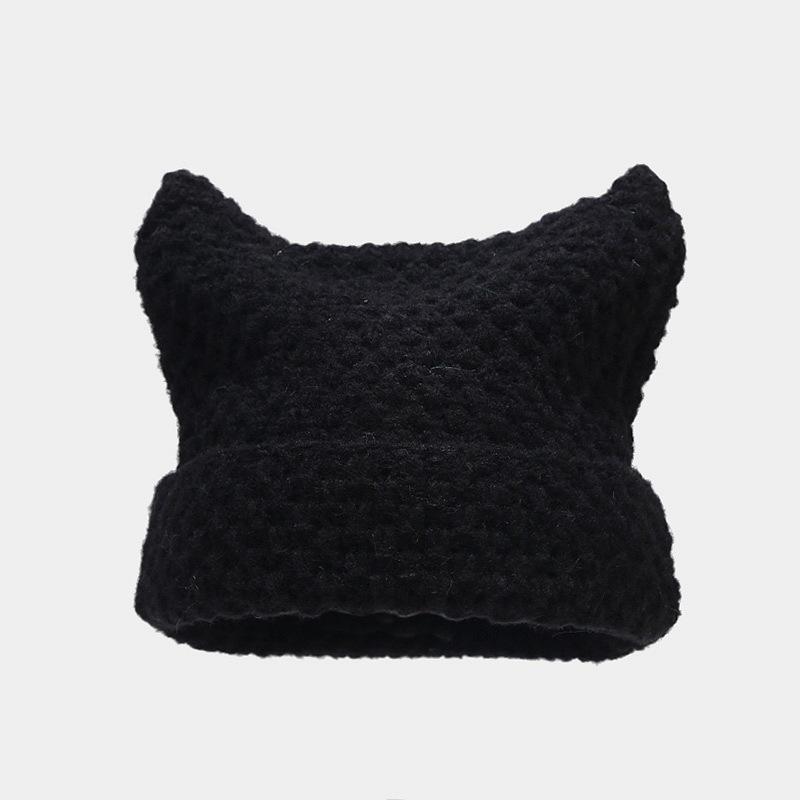 Imp Ear Warm Woolen Cap Female Cute Cat Ears Fashion Striped Knitting Cap Set Head Cap Fashion Hip-hop Cotton Cap Bean Cap