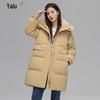 Yalu 2025 Winter Damen Mittellange Daunenjacke mit Kapuze