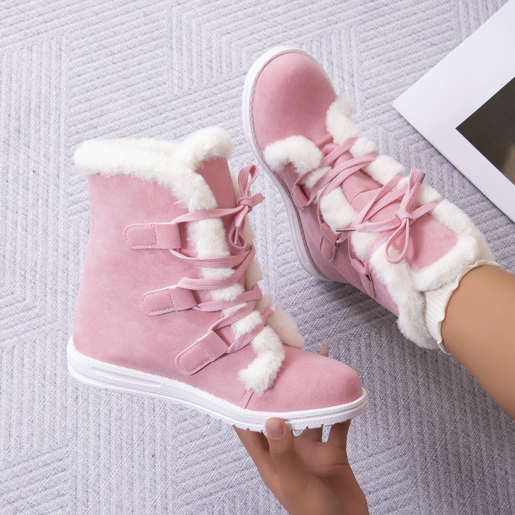 Fashion Women Shoes 2025 New Plush Waterproof Anti-Slip Women Snow Boots Thermal Insulation Lace Up Outdoor Mid Calf Boots for Women