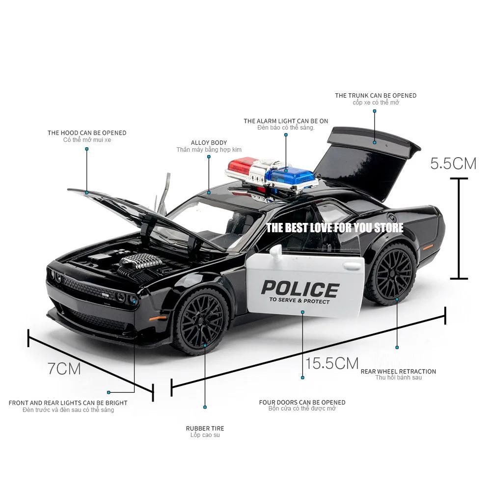 1:32 Dodge Hellcat Poloce Toy Car Die Cast Metel Cars Toy Pull Back Hellcat Model Cars with Sound and Light Hellc for Kids