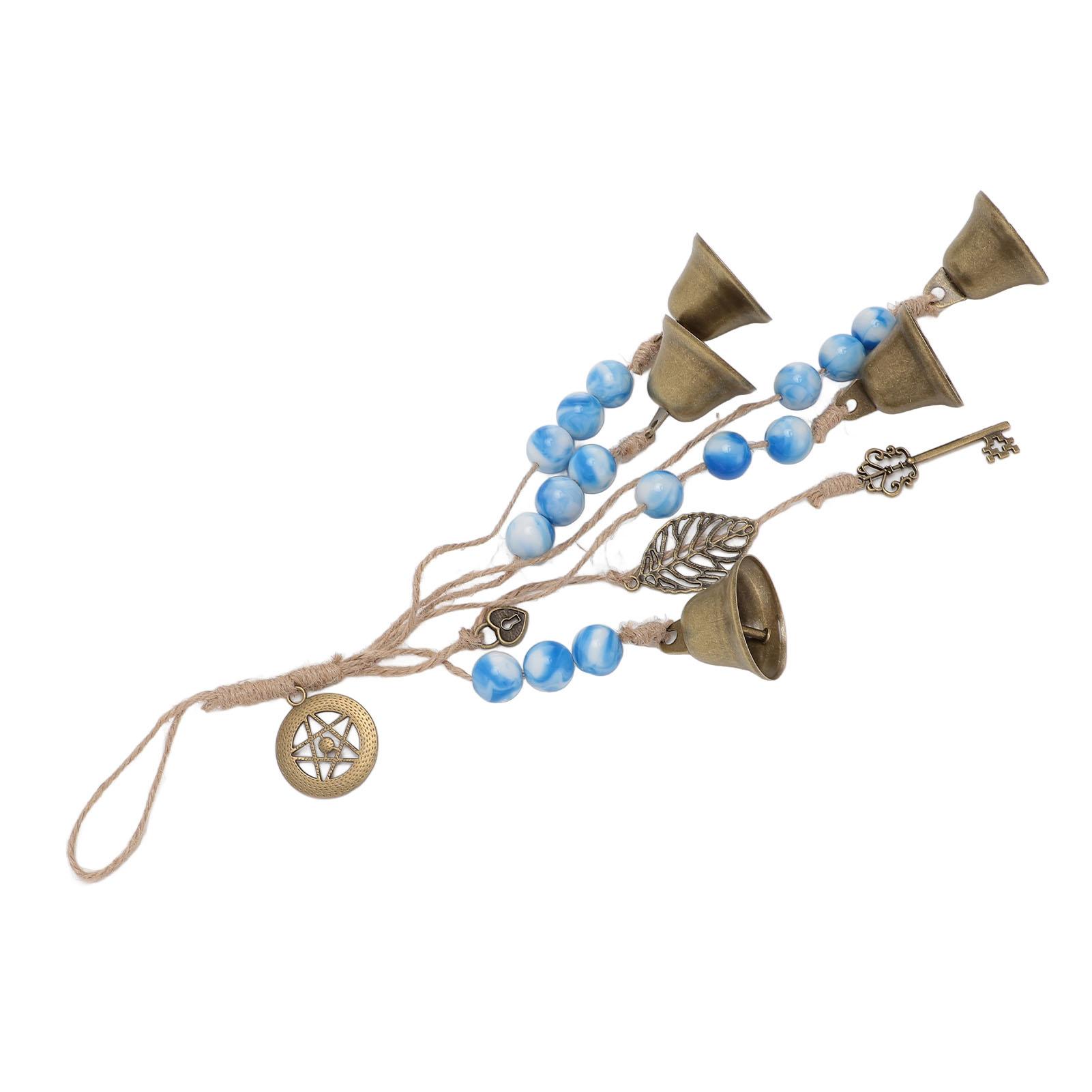 

Hanging Bell Decor Blessing Metal Bells Wood Beads Hemp Rope Pendant Room Decoration for Door Handle Knob H Type
