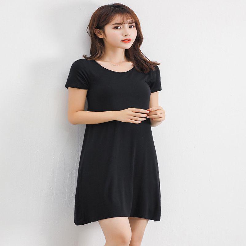Women's Summer Short Sleeve Casual Sundress Tops Mini T-shirt Dress In Vibrant Modal
