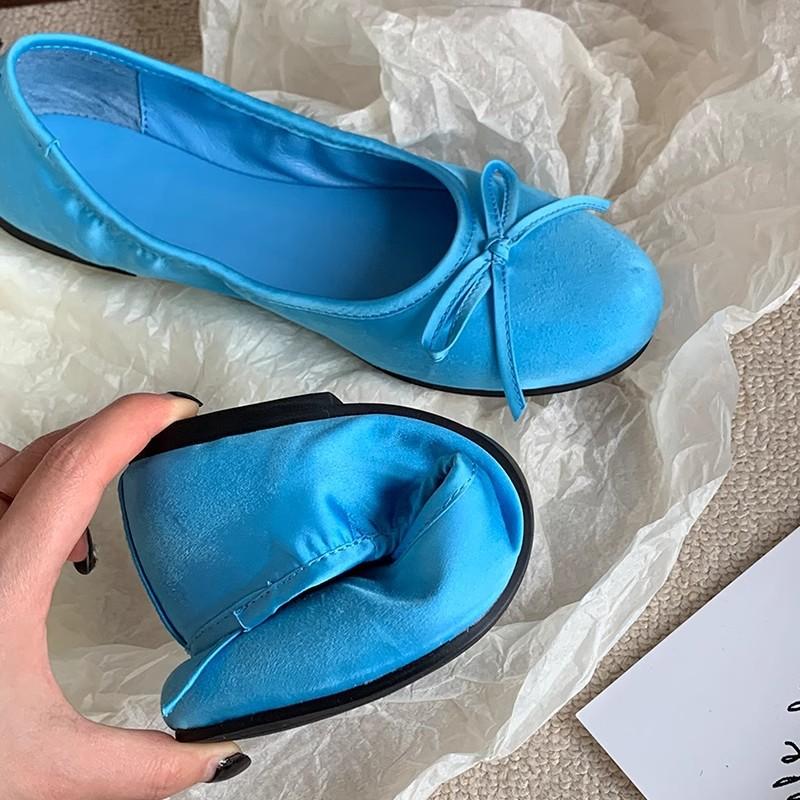 Round Head Ballet Single Shoes Women's 2025 Spring and Autumn New French Flat-bottomed Blue One-pedal Soft-soled Mary Jane Shoes