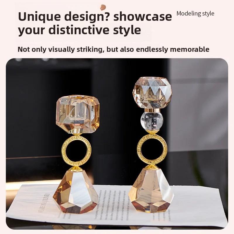 Crystal Candle Holder Simple Modern Champagne Color Decoration Home Metal Aromatherapy Candle Holder Creative Atmosphere Photo