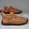 Men's Plus Size Casual Leather High-Top Work Shoes, Non-Slip Genuine Leather Handmade Shoes for Middle-Aged Dads.