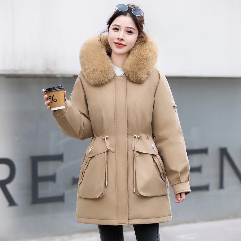 

2024 Women’s 3-in-1 Reversible Cotton Jacket with Detachable Velvet Lining 6XL легкие хаки