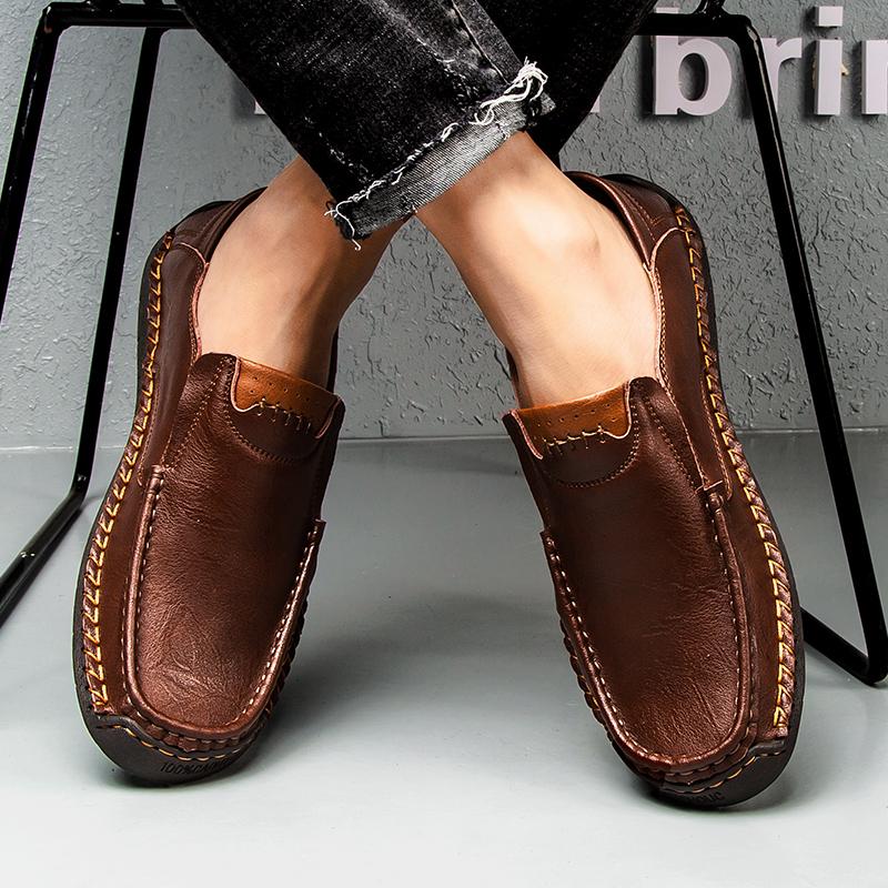 Handmade Genuine Leather Men's Casual Shoes Comfortable and Breathable Moccasins Men Business Flats Shoes Driving Shoes