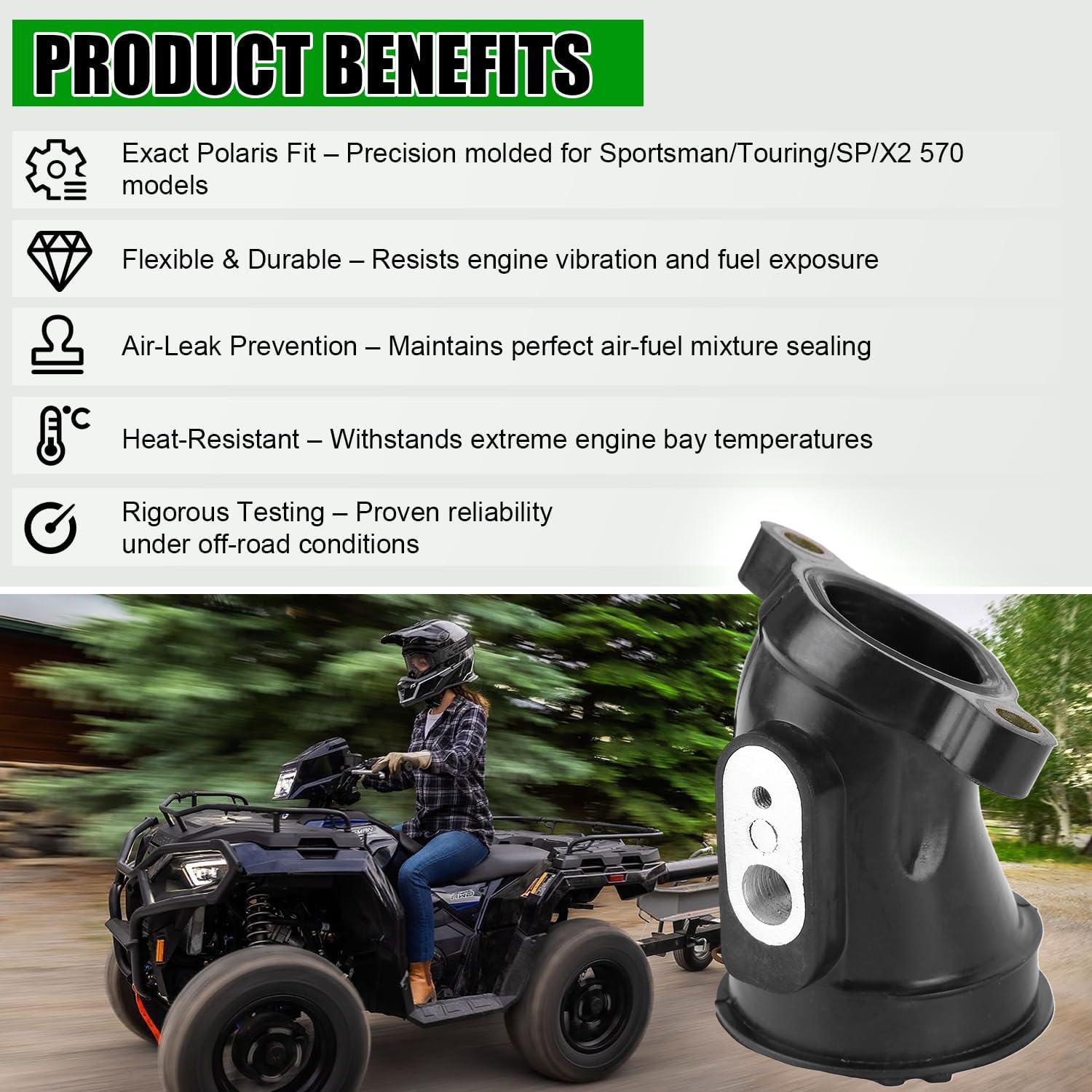 Carburetor Intake Manifold Boot Fit for 2014-2024 Polaris Sportsman - 570 & Touring 570 & SP 570 & X2 570, ATV Carb Intake Manifold Boot Throttle