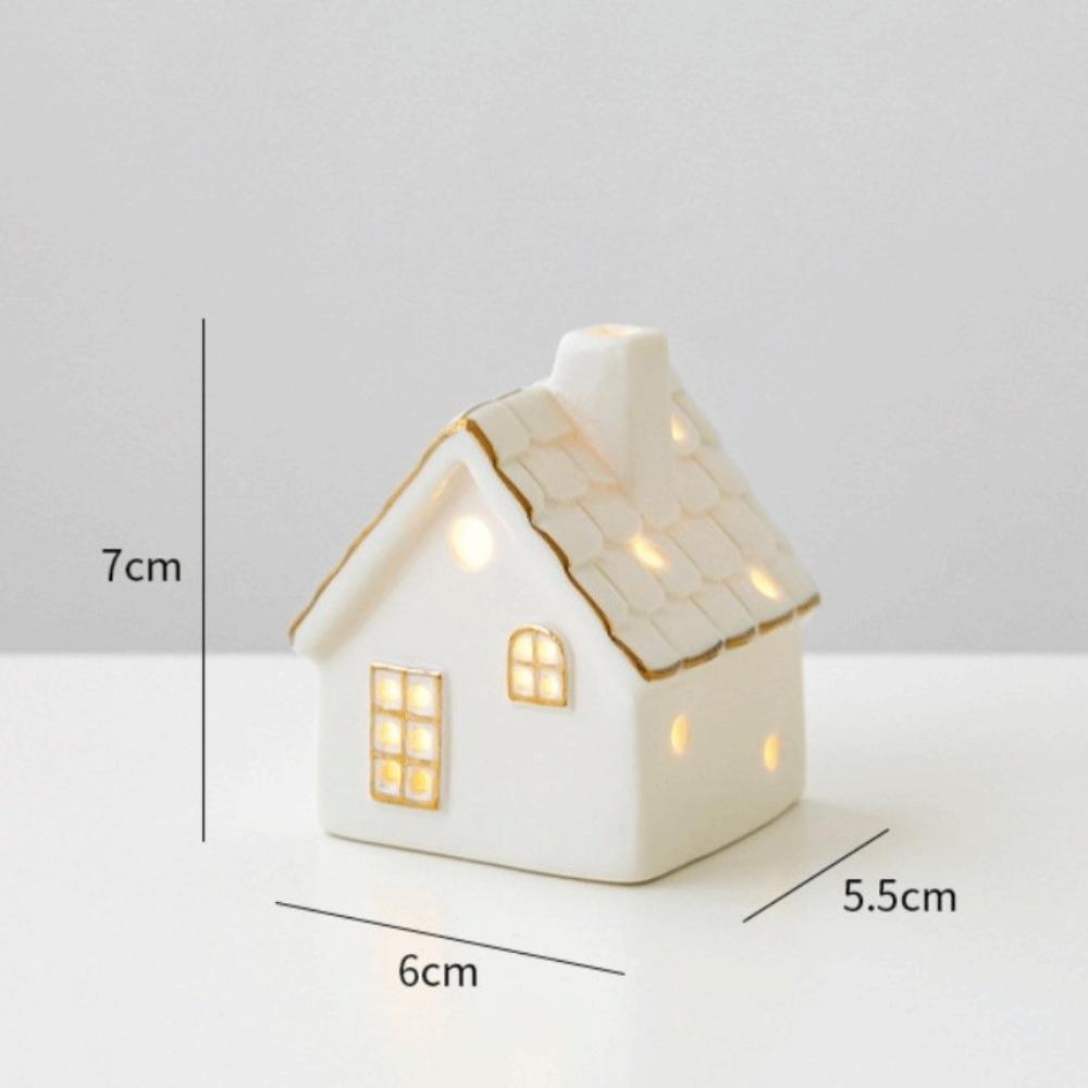 LED Light Up Porcelain Village House White Tabletop Ornaments New House Figurines  Winter Decor