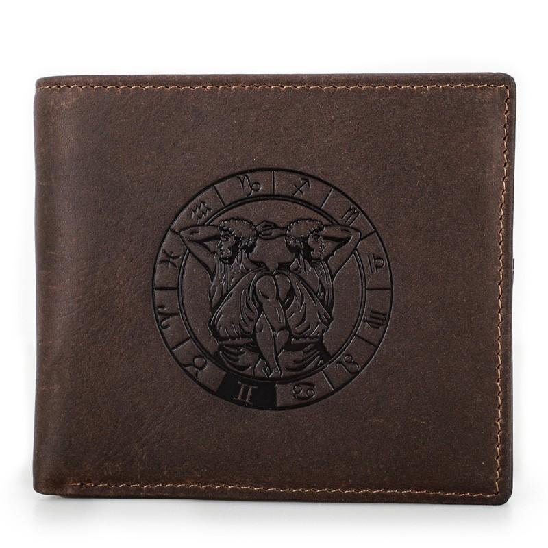 Crazy Horse Leather RFID Anti Theft Brush Men s Wallet 12 Constellation Chart 30% Off Horizontal 10x2x13