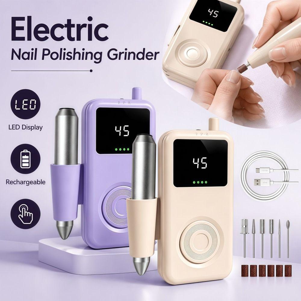 Rechargeable Electric Nail File 6 Grinding Heads Nail Grinder  Nail Tools