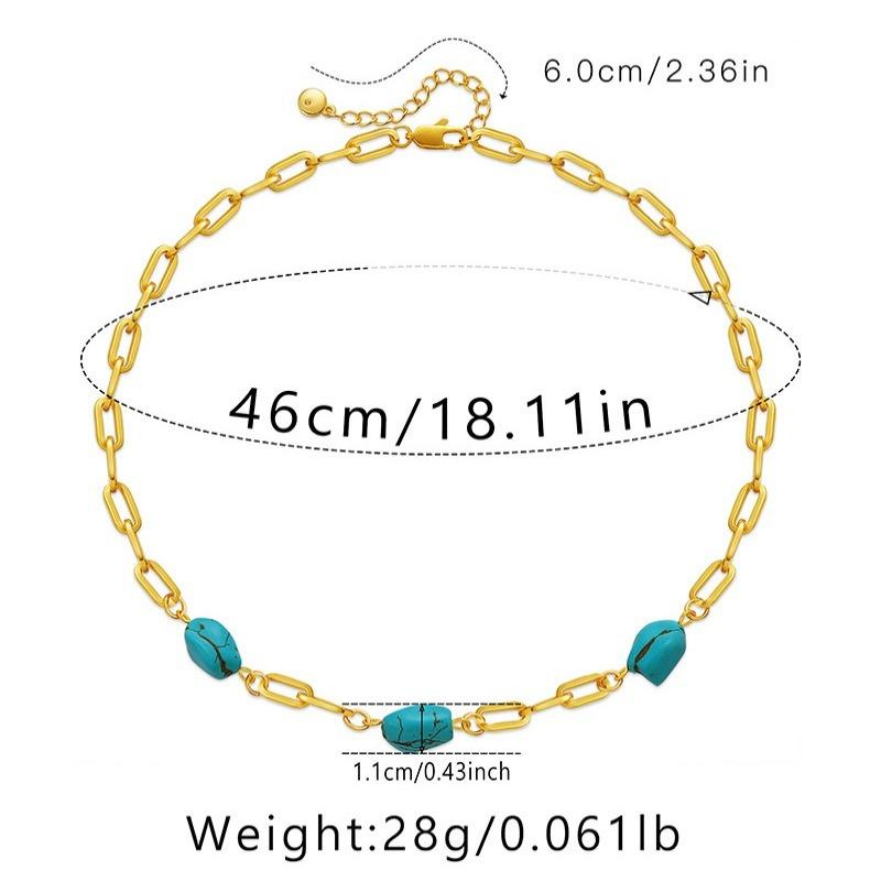 Handmade Turquoise Beaded Clavicle Necklace 18k Gold Plated Niche Jewelry For Women
