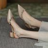 2024 Summer Mid-Heel Nude Pointed-Toe Studded Peep-Toe Chunky Heel Backless Sandals for Women