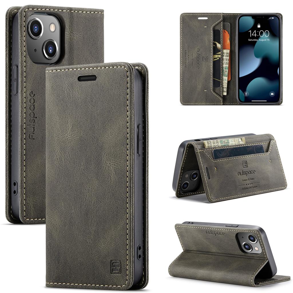 Für iPhone 13 mini Vintage Leder Flip Wallet Hülle mit RFID-blockierendem Kartenschlitz, Mattes Retro Folio Cover für Damen Herren (4 Farben)