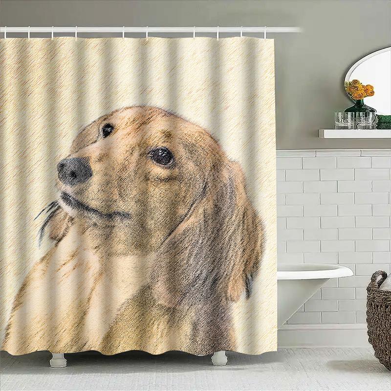 Home Decor Shower Curtain Watercolor Dog Print Bathroom Accessories For Kids Room Yellow Labrador Design Pattern Waterproof Fabr