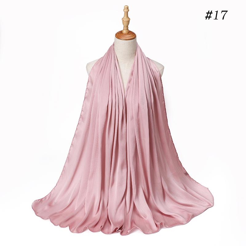 New Arrivals Crinkle Plain Color Satin Crepe Scarf Shawl Wrap Muslim Women Pleated Stain Silk Hijabs