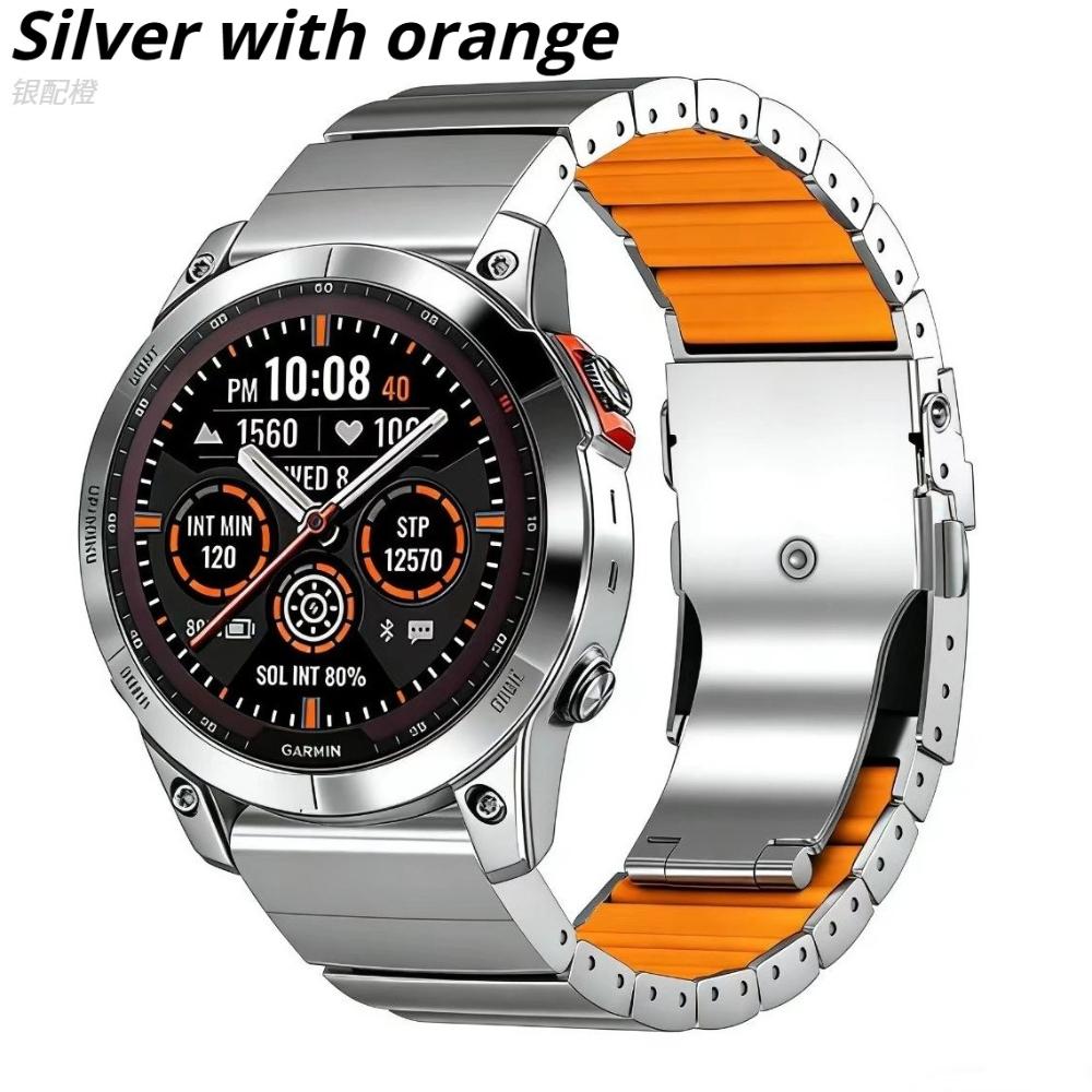 

22/26mm Titanium Rubber Strap For Garmin Fenix 8 E 47/51mm 6/5/5X/5XPlus/3 Metal Release Watch Band For Forerunner 935 945 965 QuickFit 22mm &Orange серебряный