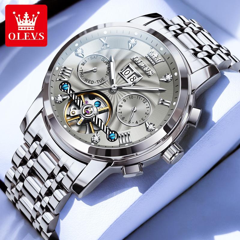 OLEVS 9910 Automatic Mechanical Watches Waterproof Luminous Hands Tourbillon Skeleton Wristwatches for Men Montre Relojes Hombre
