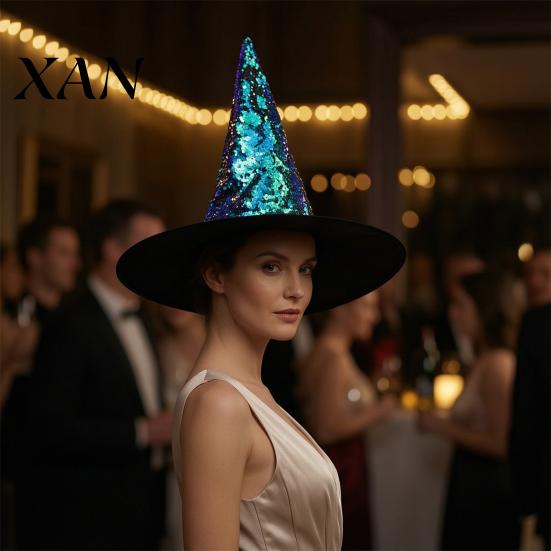 Glittering Party Costume Prop Reversible Sequin Witch Hat, Sparkly Glitter Large Wizard Halloween Hat for Cosplay, Masquerade Cosplay Headwear