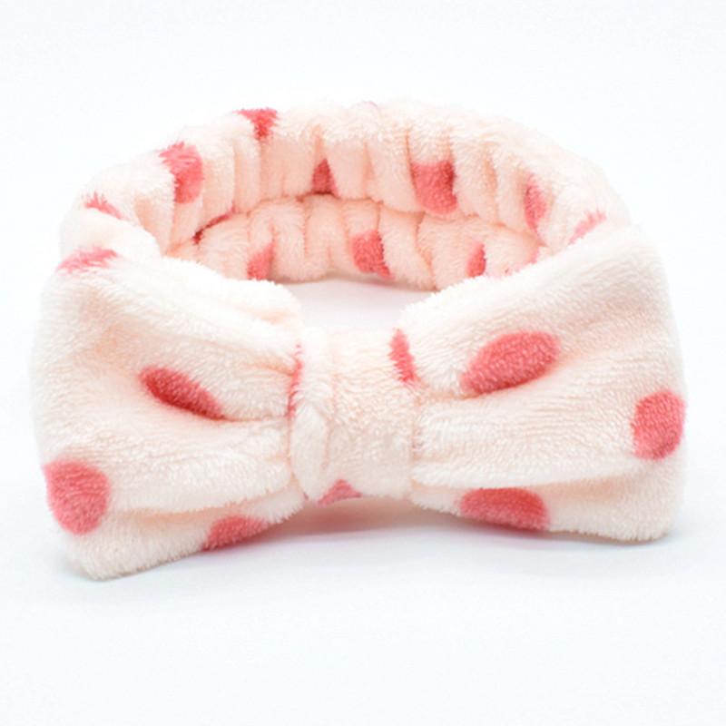 Dot Bows Headband Women Coral Fleece Knot Elastic Hairband Solid Hair Ties Girls Accesories Wash Face Makeup Head Wrap Bandage