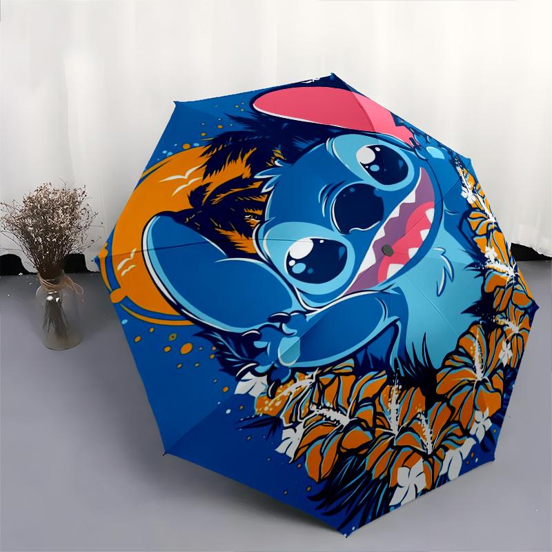 Stitch,Tropical Automatic Umbrella Tri fold Portable Umbrella, Best Holiday Gift for Men and Women, Durable Iron Frame, Playful Design, St