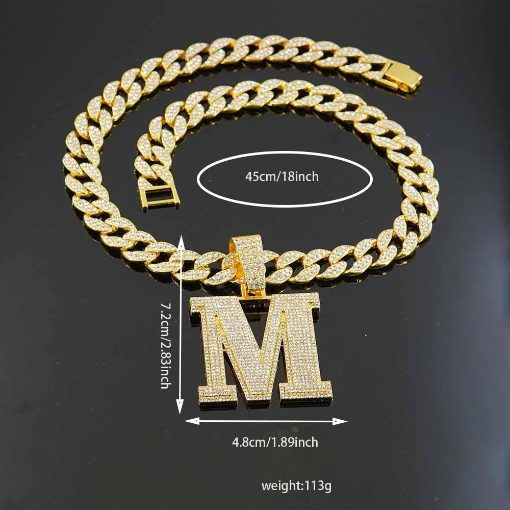 Hip Hop Full Diamond English Letter M Alloy Pendant Fashion Men's Trendy Accessories Hip Hop Accessories