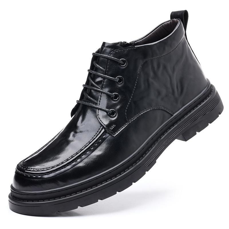 Zimní teplé pánské kožené boty kožené ležérní bavlněné boty společenské šaty vysoké kožené boty sametové pánské boty boty