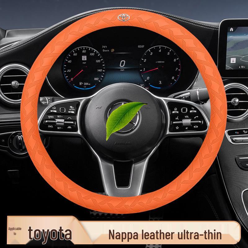 Toyota Nappa Leather Texture Steering Wheel Cover, 3D Non-slip, Sweat-absorbent, Wear-resistant, Ultra-thin Design.