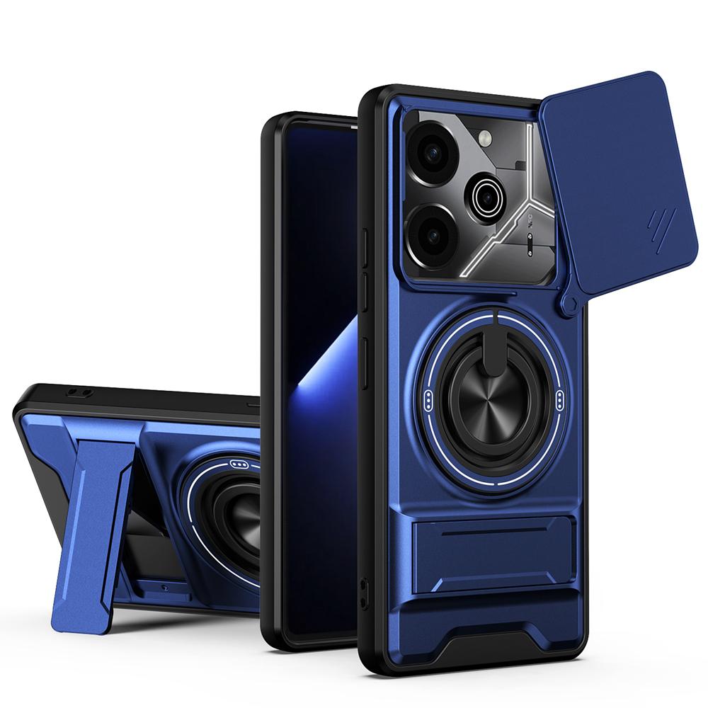 KEYSION Magnetic Phone Case for TECNO Pova 6 6 Pro 5G Slide Camera Lens Protection Upright Kickstand Ring Shockproof Back Cover