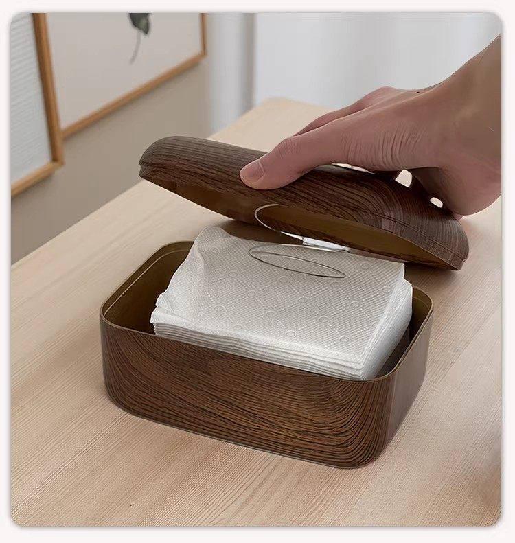Faux Walnut Chinese-Style Tissue Box for Home, Dining Room, Living Room, Coffee Table, Hotel, B&B Storage
