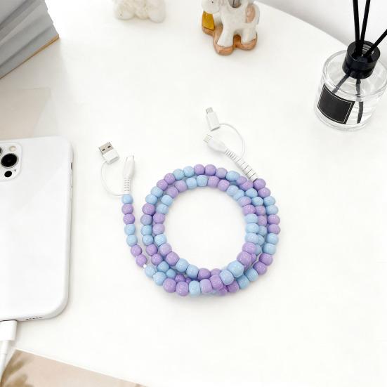 2-in-1 USB Cable Bead Design High-speed Data Transfer Cable with Type-C Connector Tangle-Free Charging Cord for Car And Travel