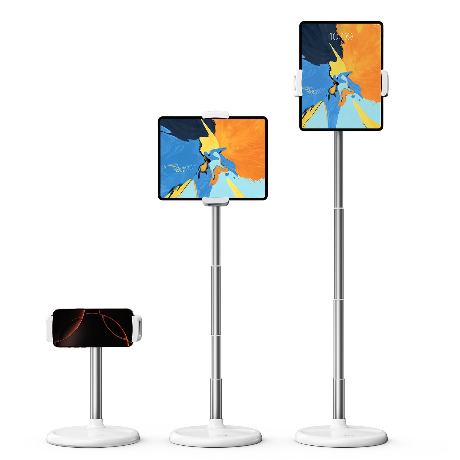 

Подставка для планшета NEDIEA для и Спящих Регулируемая высота из металла Совместима с дюймовыми телефонами и ПК Настольная, Напольная, Позиции для дивана, 30,5-88 см, Штанга, белый