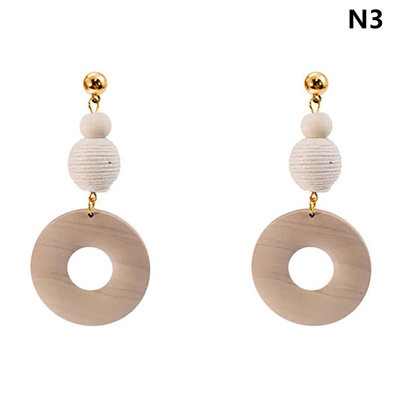Vintage Wooden Beaded Long Drop Earrings For Women Bohemia Handmade Geometric Wood Earring Pendant Jewelry