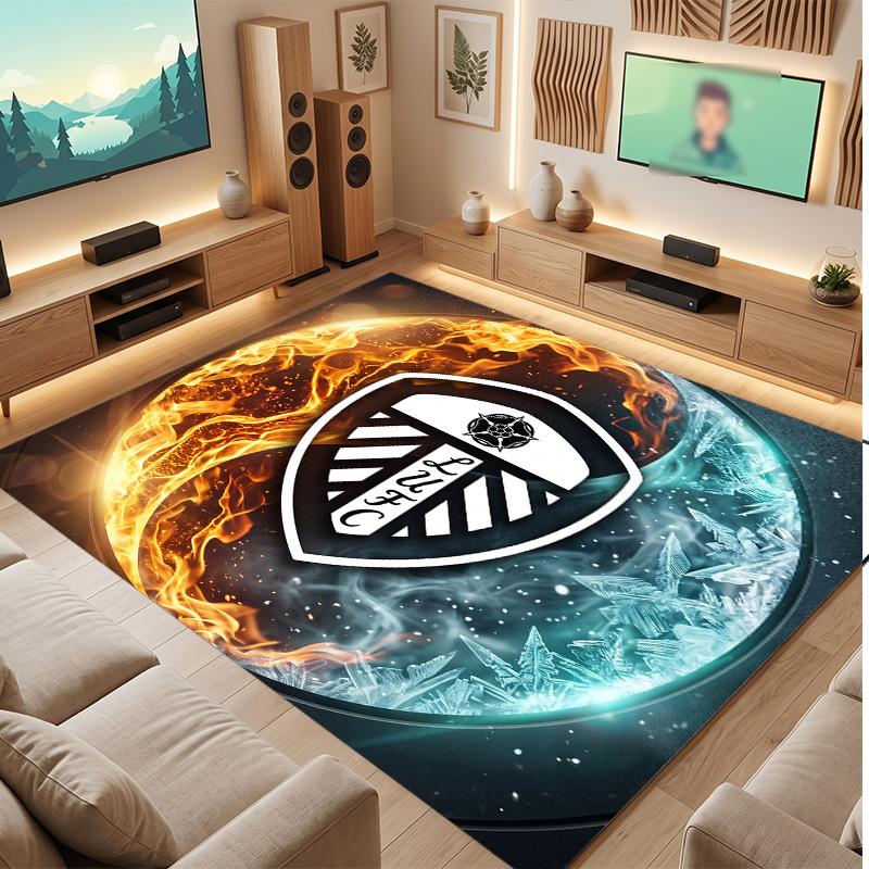 Leeds United Football Print Crystal Velvet Rug, Comfortable Water Absorbent Non Slip Indoor Floor Carpet