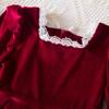 Girls Fashion Cute French Lace Neckline Princess Dress Long Sleeve Solid Color Dresses