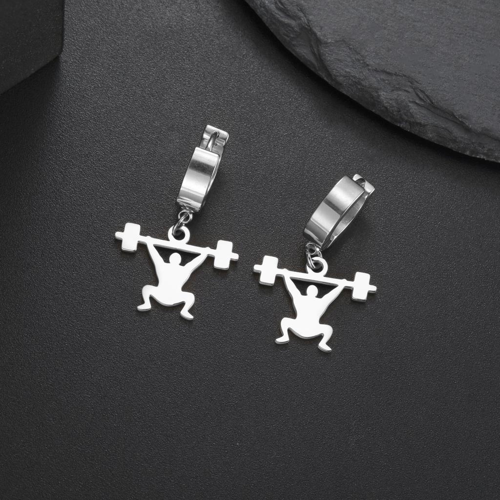 Cazador Gold Color Weightlifter Drop Earrings for Women Men Fitness Exercise Stainless Steel Jewelry Earrings 2026 Trend Gift