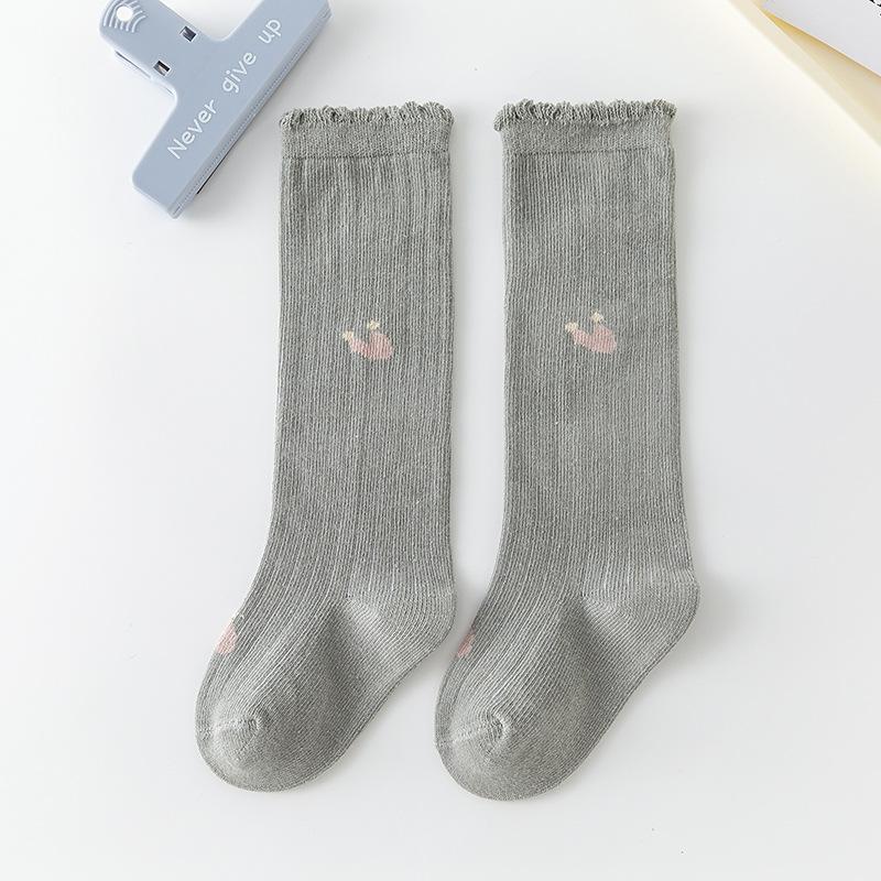 

Spring Summer Thin Baby Girl Long Socks Soft Cotton Breathable Stockings Flower Print Anti Slip Floor Sox Knee Protection Sokken 1-3Y