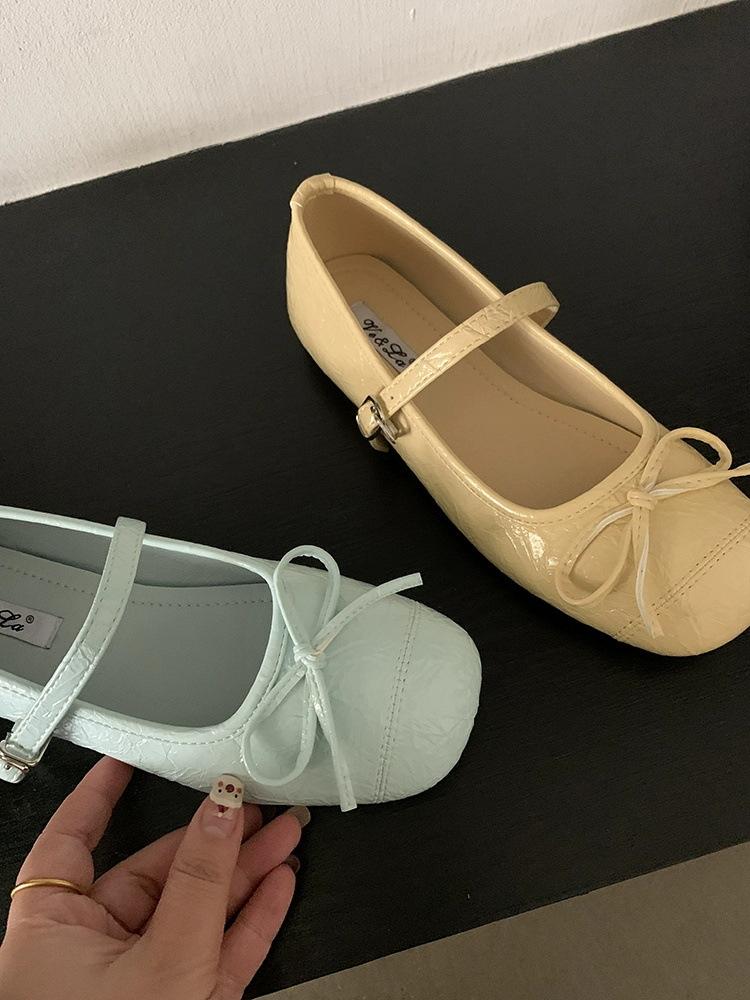 

Туфли Мэри Джейн с французским бантом детские весенние балетки 2025 года на плоской мягкой подошве в стиле ретро нежные одинарные туфли с неглубоким горлом 35 синий