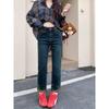 Women's High Waist Embroidered Retro Pipe Jeans - Spring/Autumn 2025 Slim Cropped Straight Leg Pants