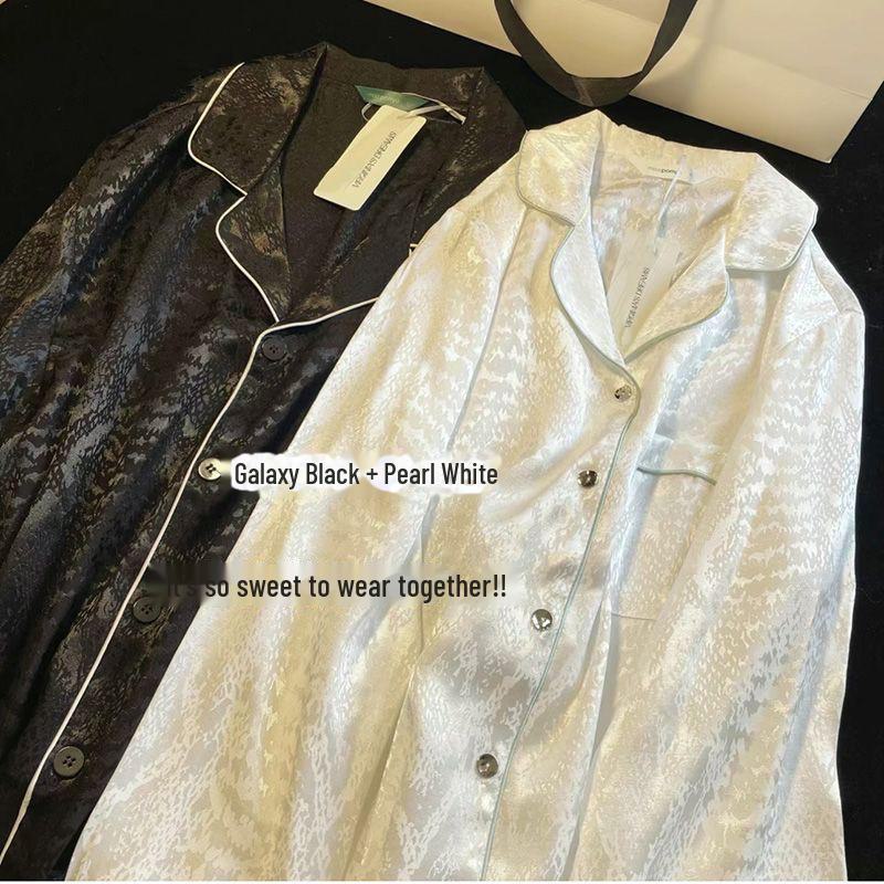 "Jarní luxusní pár pyžamový set z ledového hedvábí - top s dlouhým rukávem a žakárové kalhoty"