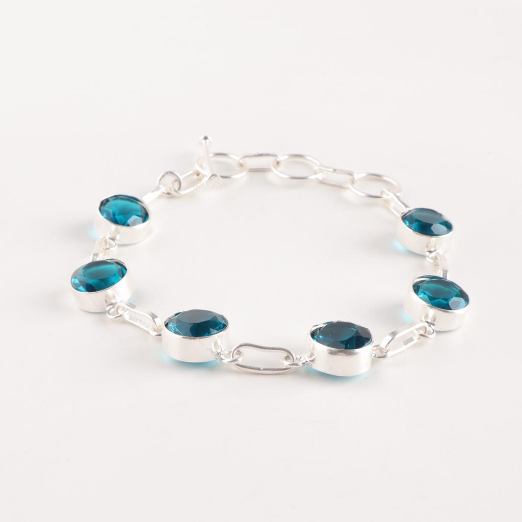 Blue Apatite Gemstone 925 Sterling Silver Jewelry Handcrafted Stylish Bracelet RB-14-14