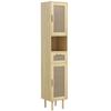 Bathroom Cabinet Storage Column, Rattan Doors, Drawer, 2 Cupboards, 32 X 30 X 170 Cm, Oak