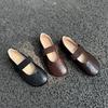 Johnature Sapatos Mary Jane Femininos de Couro Genuíno com Elástico Casual de Couro de Vaca Macio Flats Confortáveis com Solado Macio