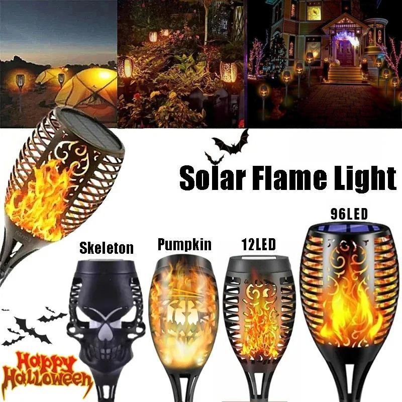 Flickering Flame Solar Garden Lights, Waterproof Outdoor Lawn Lamp Realistic Fire Effect for Yard Patio Pathway Halloween Holiday Decor Lighting
