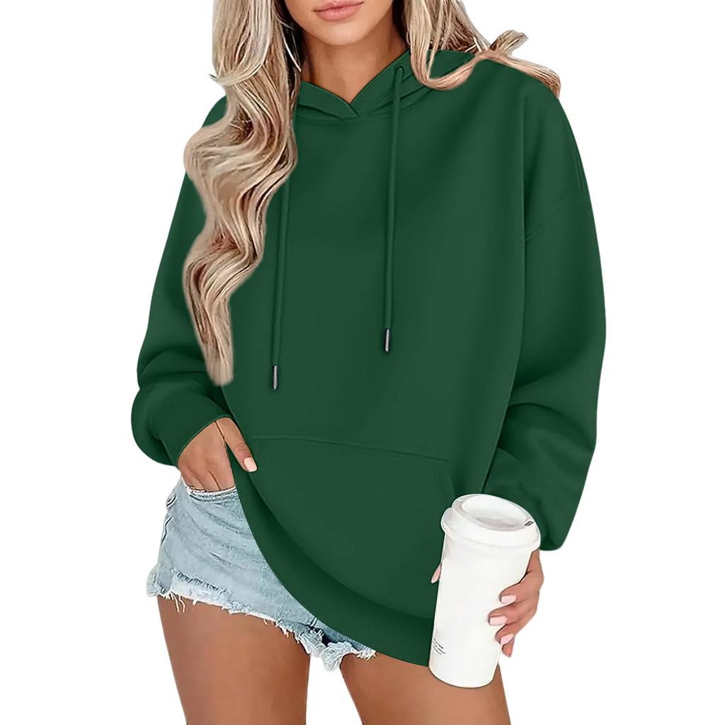 Women's Fashion Oversized Drop-Shoulder Long-Sleeved Sweatshirt Solid-Colour Hooded Sweatshirt