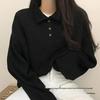 Autumn 2023 Women's College Style Long Sleeve Polo Sweatshirt - Age-Reducing Loose Fit