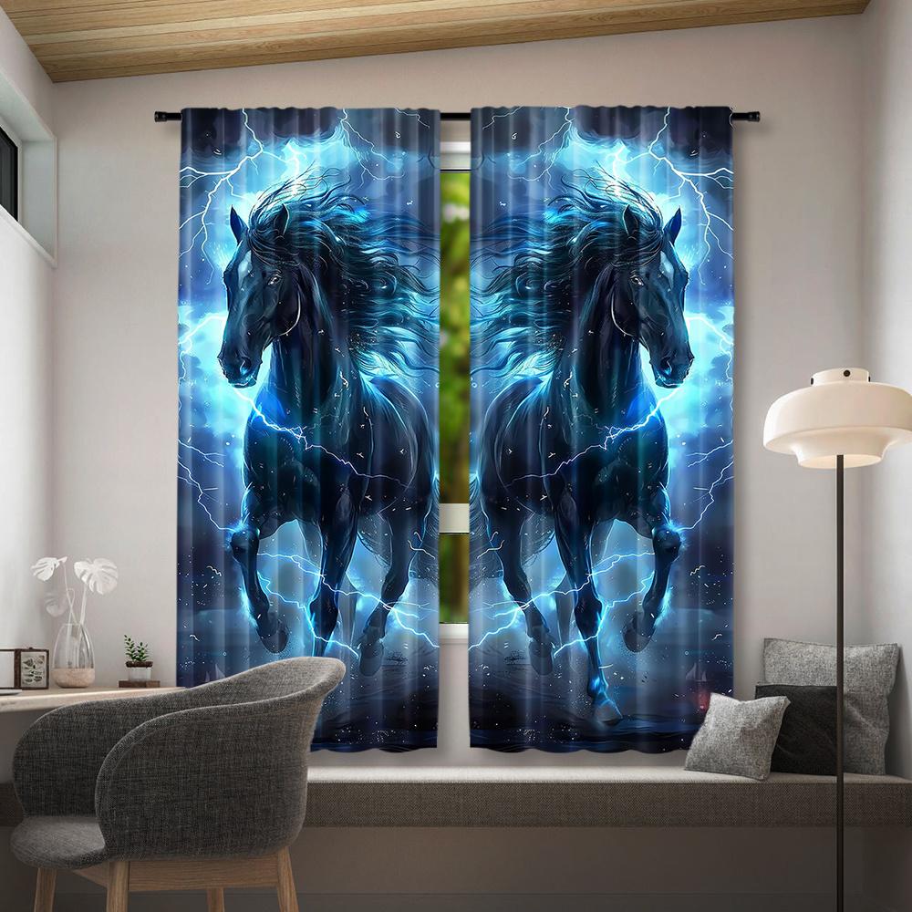 Horse Pattern Drapes Decorative Windowpane Drapes Windowpane Treatments Ideal for Bedchamber Livingroom Space Household Ornament Space Ornament