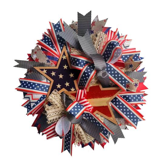 Patriotic 250th Anniversary Wreath Wooden Front Door Hanging Wreath 4th of July Independence Day Veterans Day Door Hanger Decoration