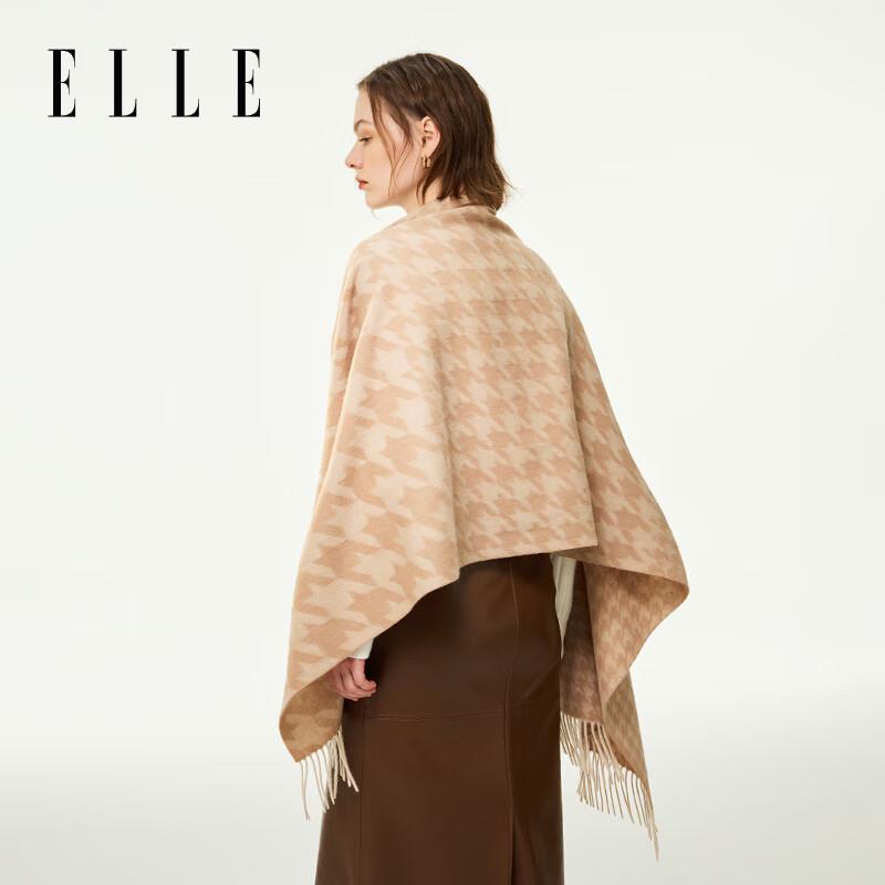 ELLE 100% Merino Wool Houndstooth Scarf & Shawl Gift Set